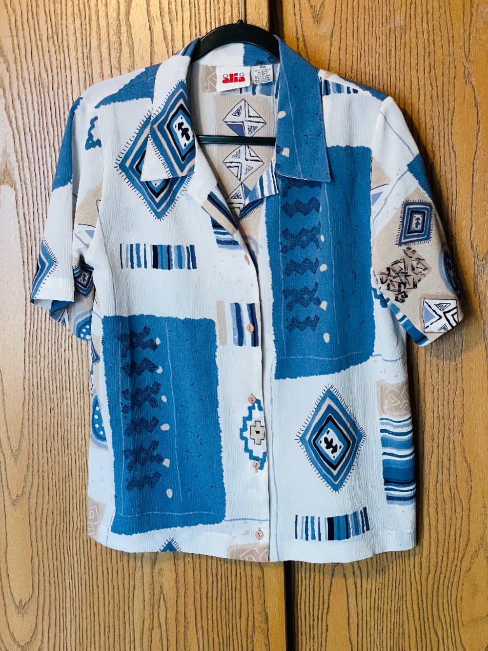 ALIA WOMEN’S BUTTON FRONT SHIRT TOP SIZE 16W SOUTHWEST WESTERN PRINT